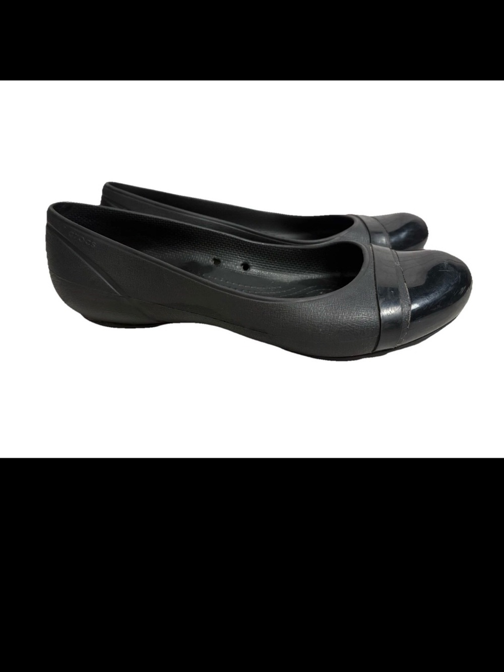 CROCS Black Cap Toe Flats Womens 8 Casual Slip On Comfort Ballet Shoes